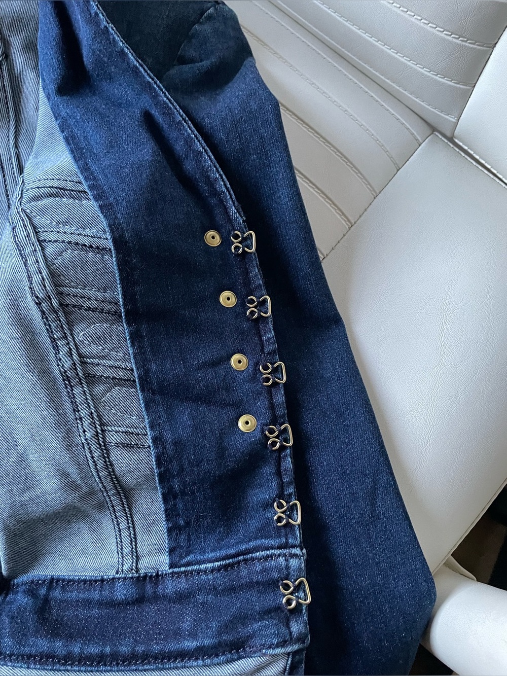 Bebe Denim Military Peplum Jacket Gold Leaf Embellished Fitted S/P - Picture 5 of 12